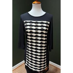 Fashion Avenue Black 3/4 Sleeve Textured Front Top‎ Women's Size M